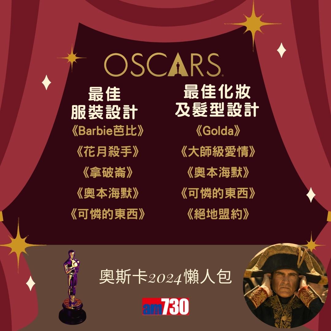 奧斯卡2024入圍名單|最佳電影、最佳男主角、最佳女主角等懶人包(am730製圖)