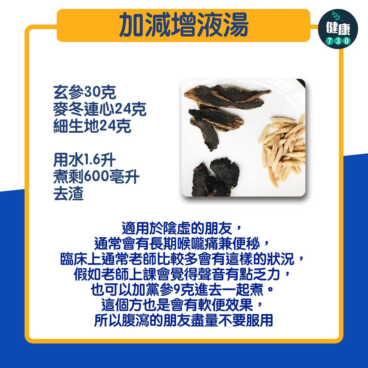 喉嚨痛舒緩|3款茶飲2善不適,加減增液湯(am730製圖)