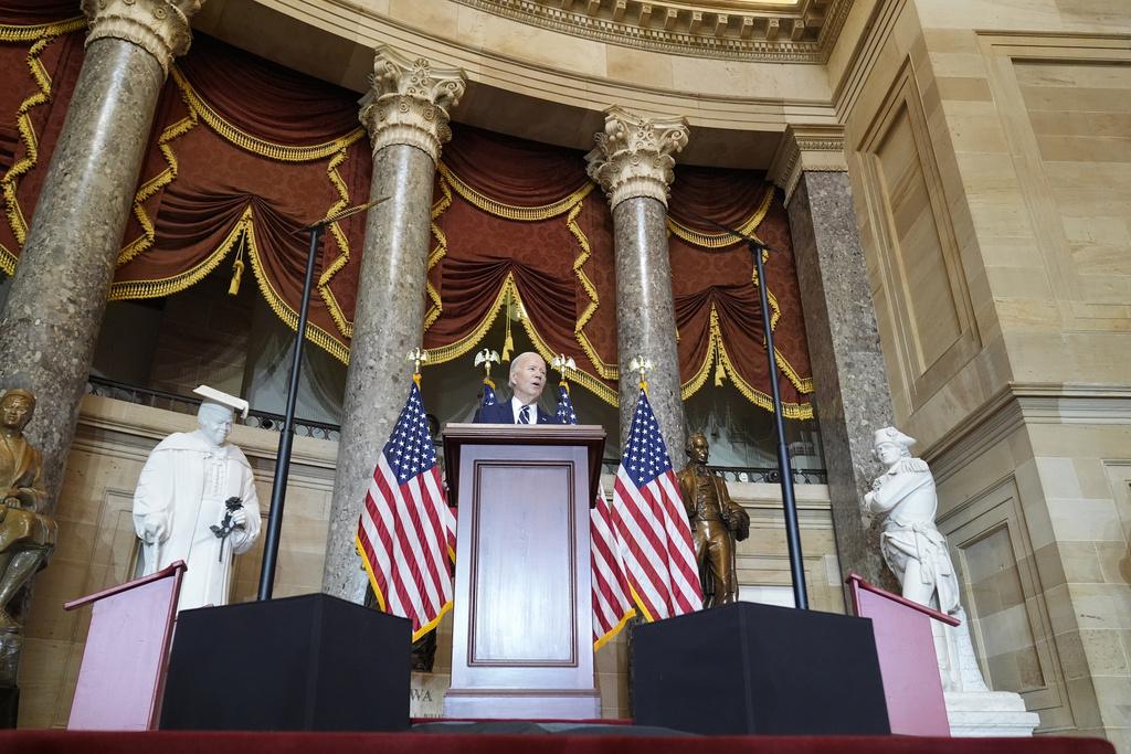 拜登周四出席國會山莊的全國祈禱早餐活動。(美聯社)