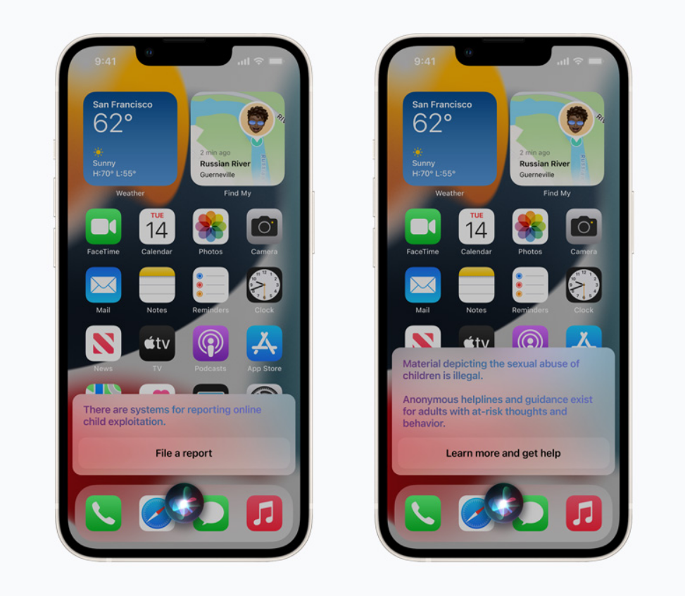 Apple 還擴展了 Siri、Spotlight 和 Safari 瀏覽器搜索的指南,提供了額外的資源來幫助兒童和家長保持在線安全。.