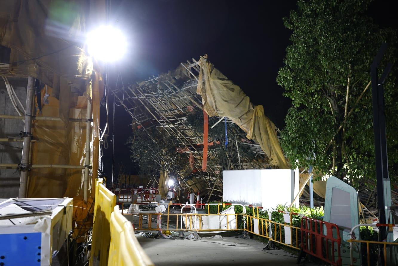 啟德澐璟地盤昨午塌棚架,造成2死3傷。(林俊源攝)