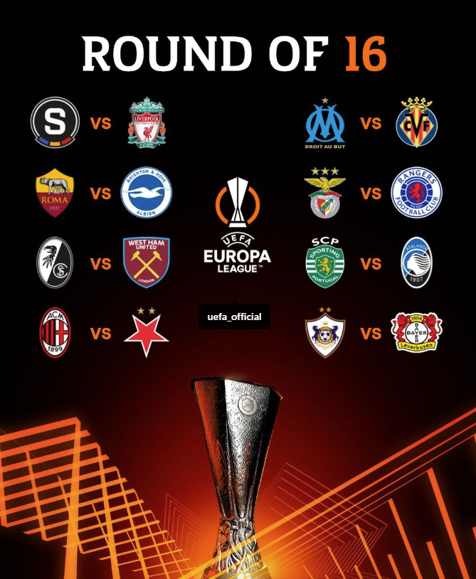 歐霸16強抽籤,利物浦、羅馬及韋斯咸分途爭入8強。