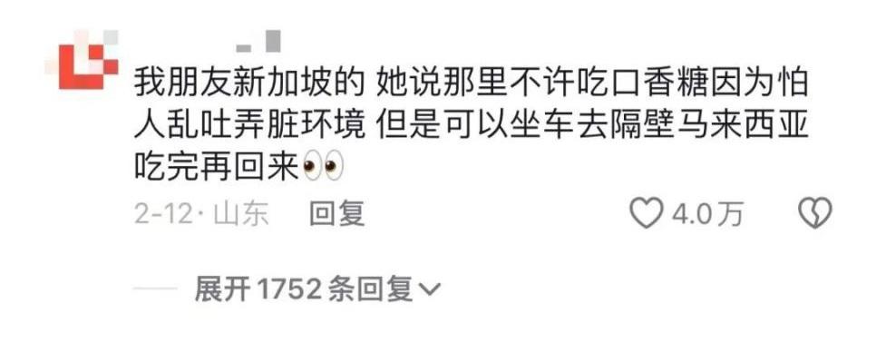 內地網友大談在新加坡吃香口膠會罰款。(互聯網)