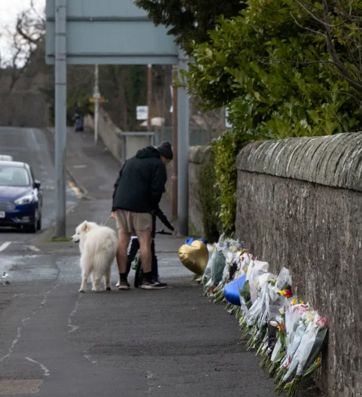 事後不少鄰居、同學和老師等到現場悼念,案發路旁放有數十束鮮花。(網上圖片)