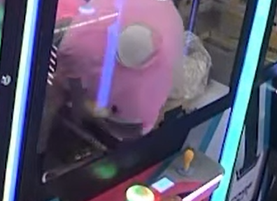 夾公仔舖店東主將拍下的片段上載社交平台,顯示當時商場已沒其他人,涉案為3男1女少年。(Go Go Shatin fb)