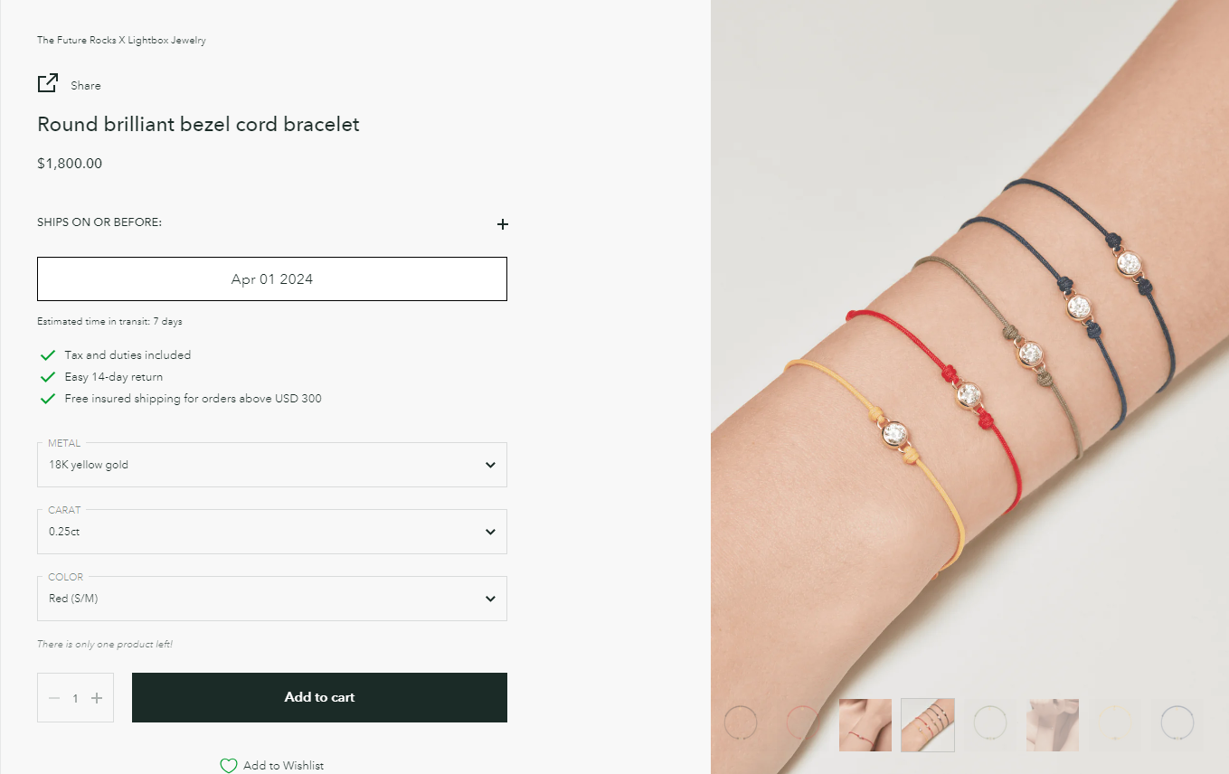 這款實驗室鑽石手繩只售$1,800。