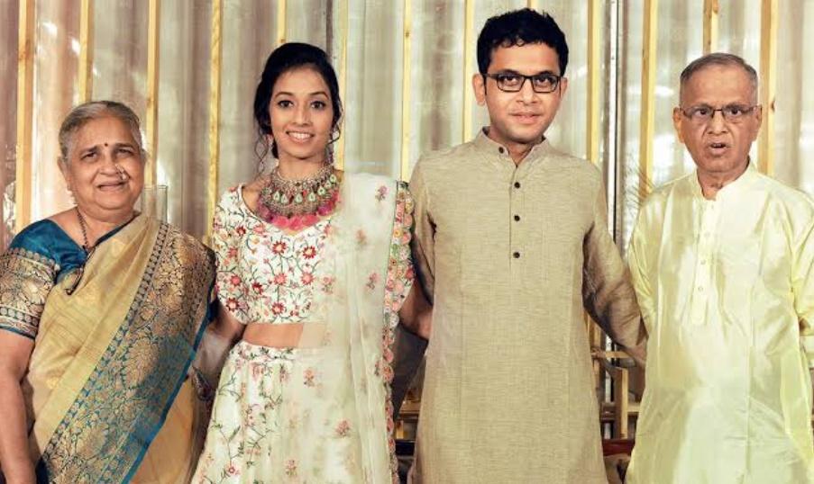 Narayana Murthy、妻子、兒子與媳婦。(X)