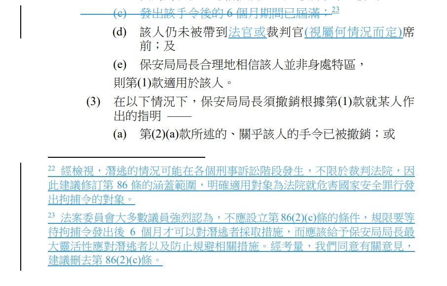 23條立法|修訂案刪去保安局局長需待法庭拘捕令發出後6個月才可對潛逃者採取措施的規定。
