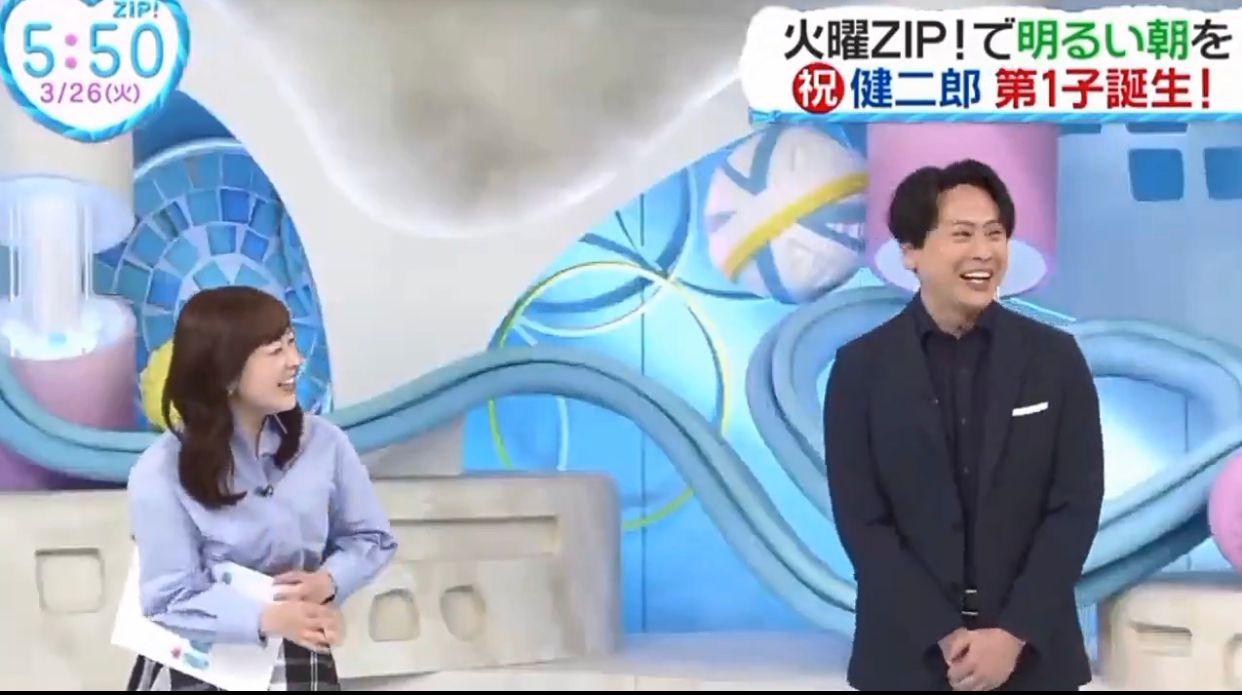 山下健二郎今早如常主持直播節目《ZIP!》,獲拍檔恭喜做老竇。