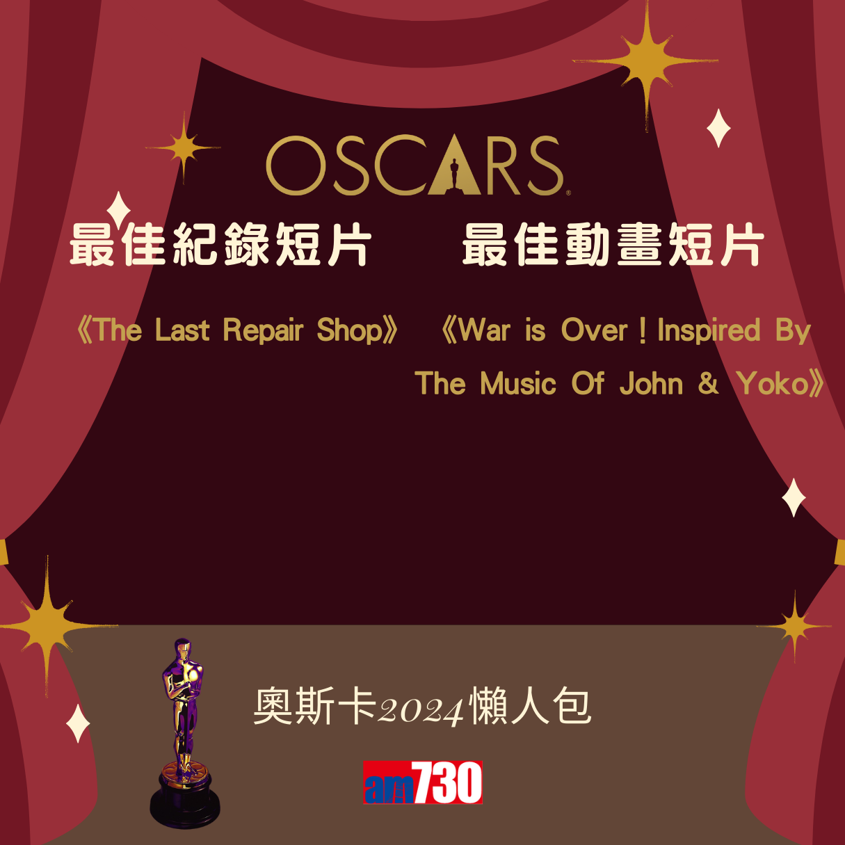 奧斯卡金像獎2024得獎名單,《奧本海默》成最佳電影 路蘭膺最佳導演 愛瑪史東Emma Stone榮獲影后(am730製圖)