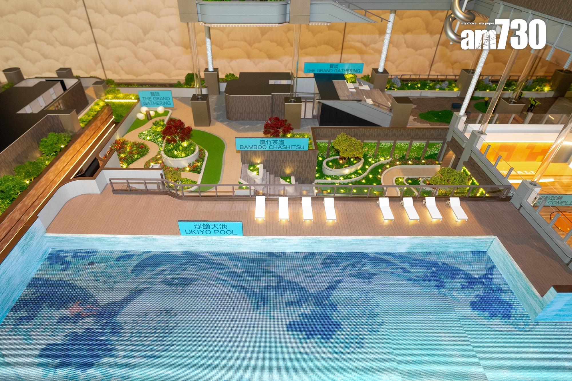 「Belgravia Place」自設兩層會所,總面積約1.9萬方呎,包括室內滑板運動場、50米戶外游泳池等設施。(林靄怡攝)