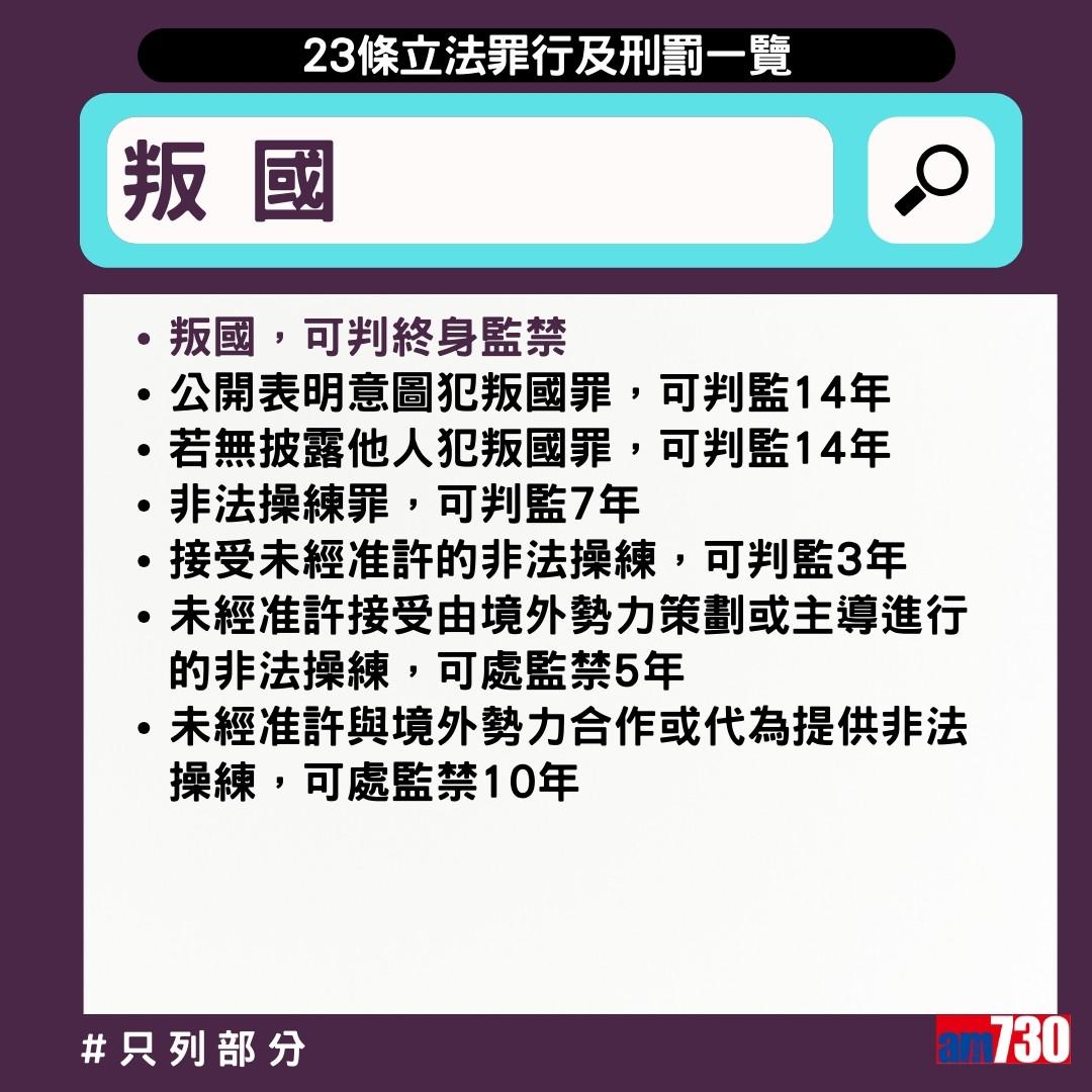 23條立法懶人包|3月23日生效,叛國(am730製圖)