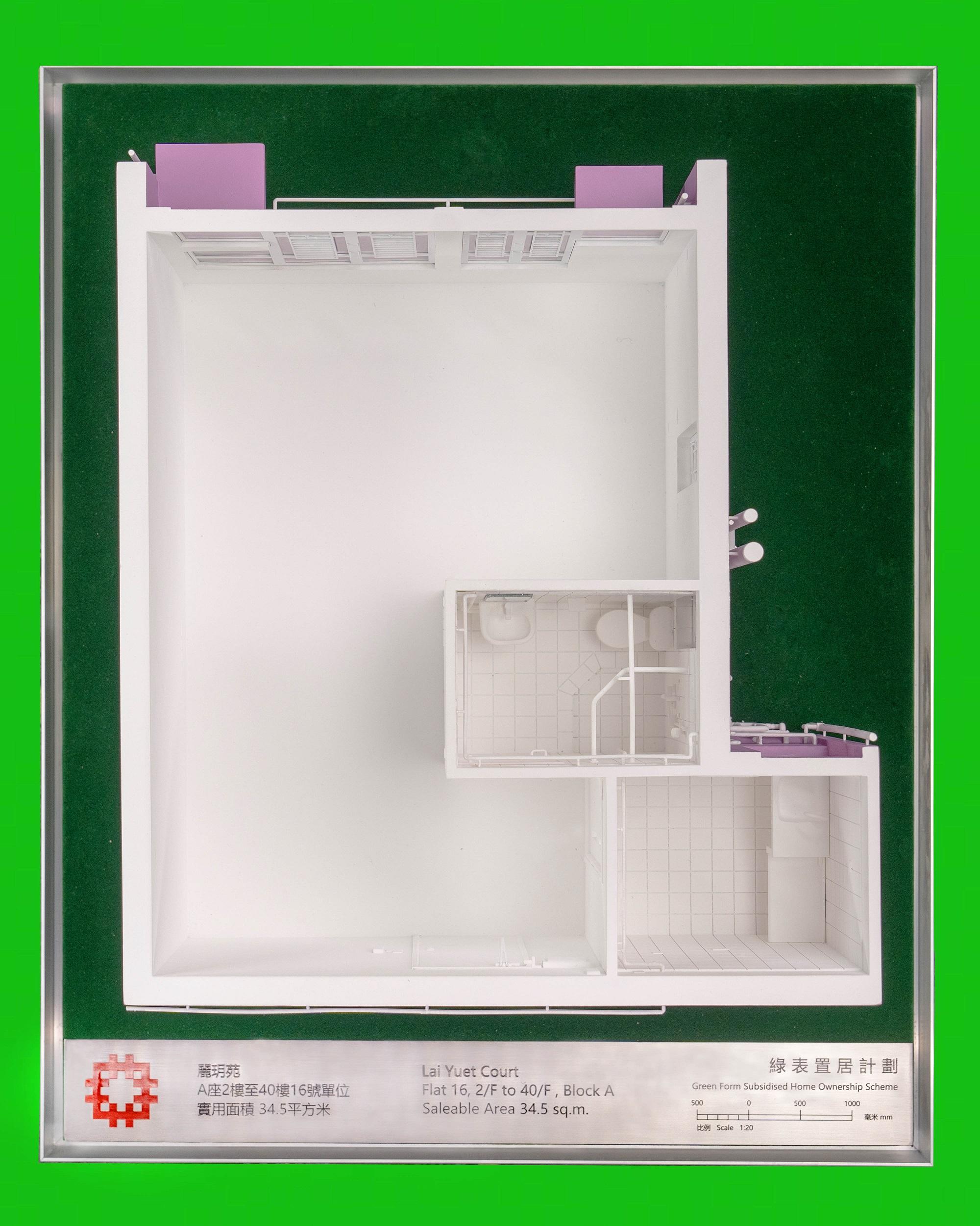麗玥苑A座2樓至40樓16號單位的模型。(政府新聞處圖)