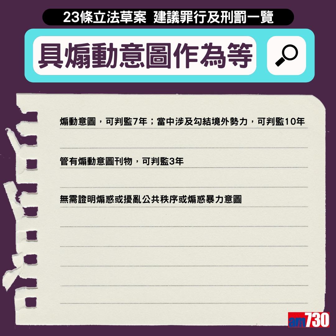 23條立法懶人包|叛國、判亂、煽惑中國武裝力量成員叛變及勾結境外勢力可判終身監禁(am730製圖)