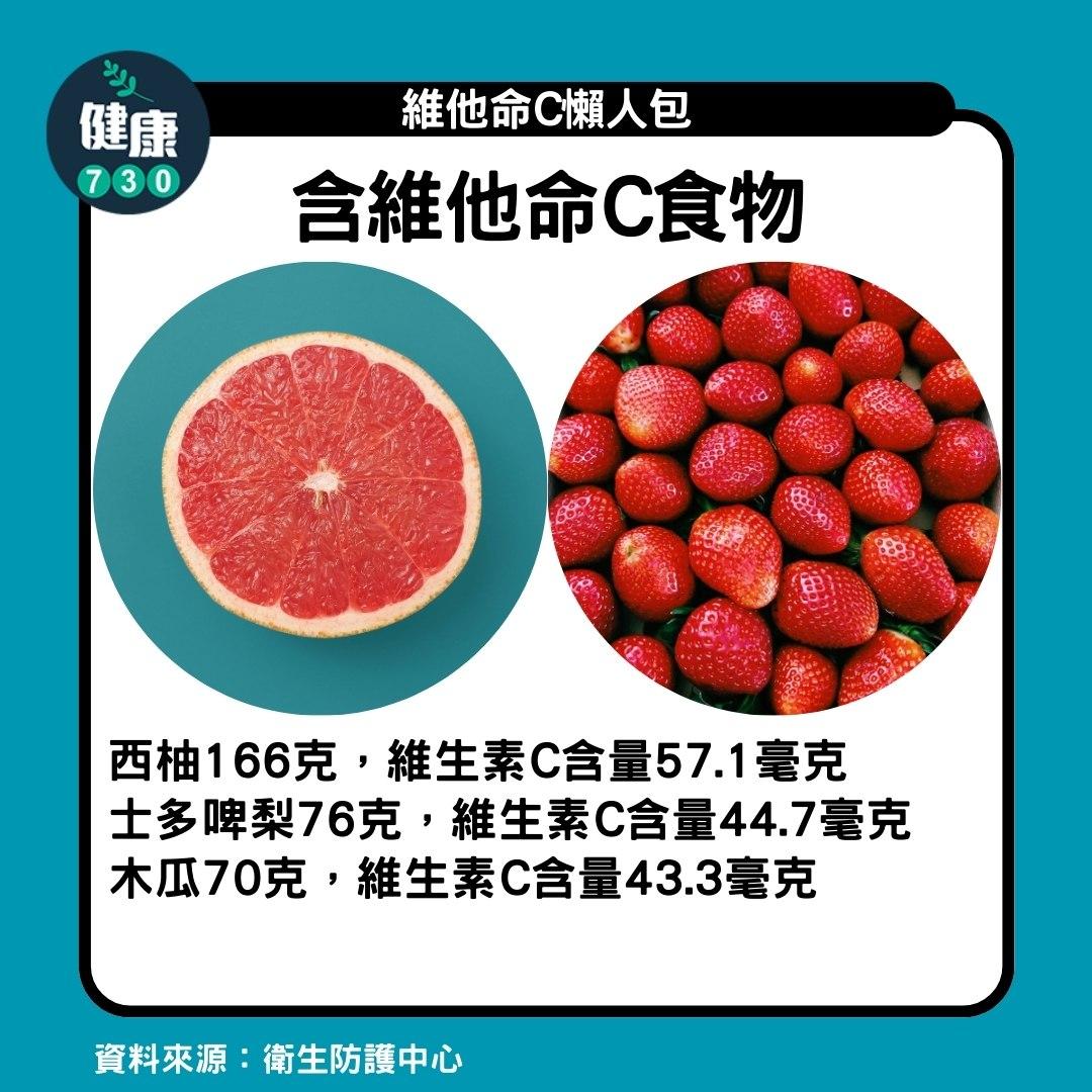 維他命C|含維他命C食物,西柚及士多啤梨(am730製圖)