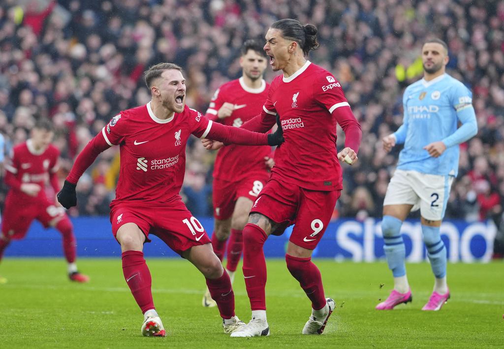 英超|利物浦和曼城得失球不及阿仙奴居次,麥亞里士打12碼追平。(美聯社)