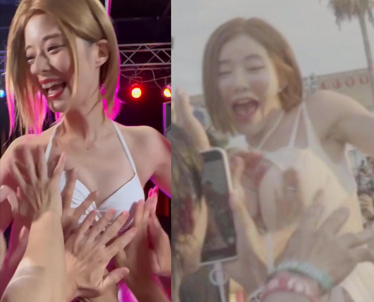 月乃露娜(左)重演DJ SODA的襲胸場面。