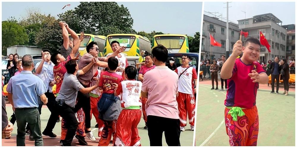 上水河上鄉的洪聖誕節慶活動之一,是現已甚少見到的真正「搶花炮」活動。(圖片來源:香港獅藝舘龍獅體育會)