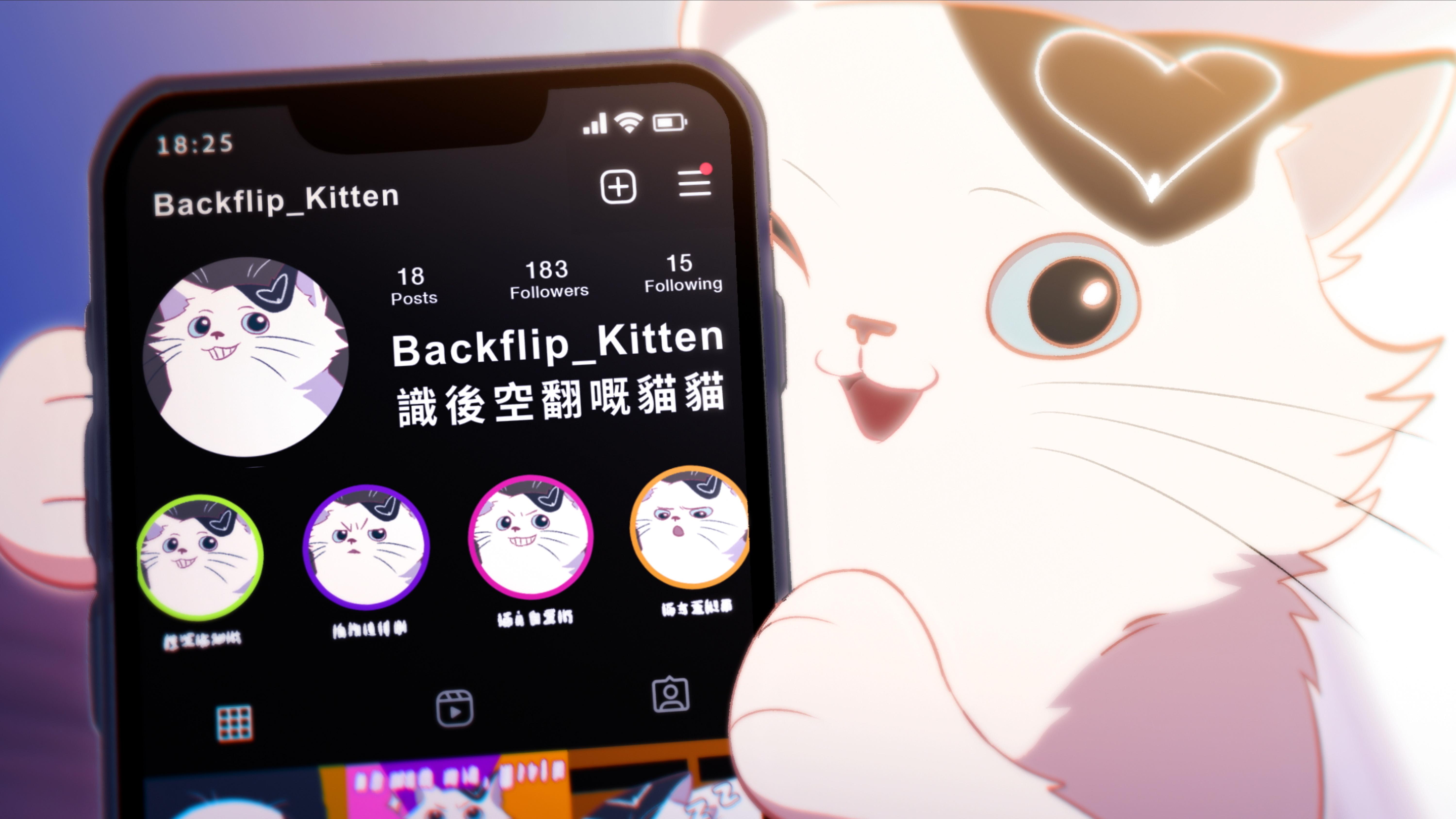 推出寵物角色「Backflip Kitten」社交帳號,提高社會對意外懷孕少女的關注度。(母親的抉擇提供)
