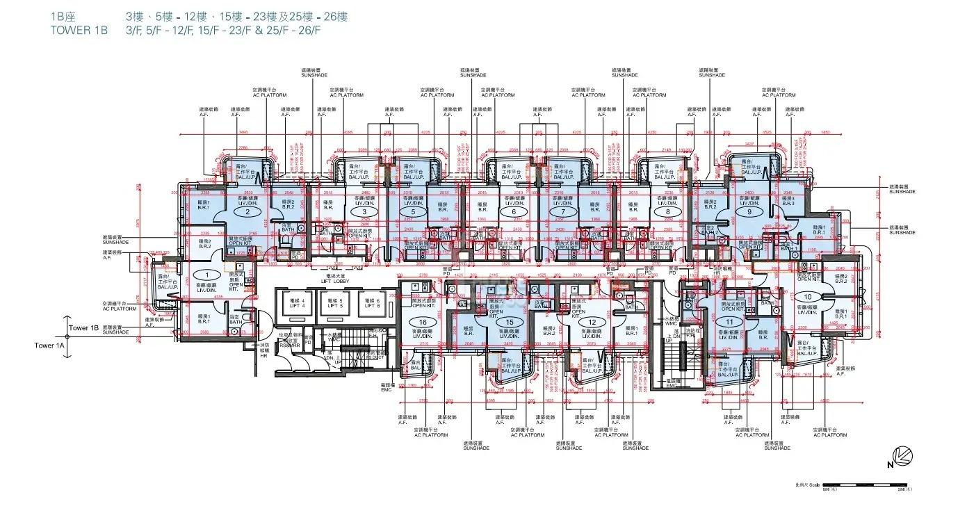 長沙灣Belgravia Place 1B座3-26樓平面圖。