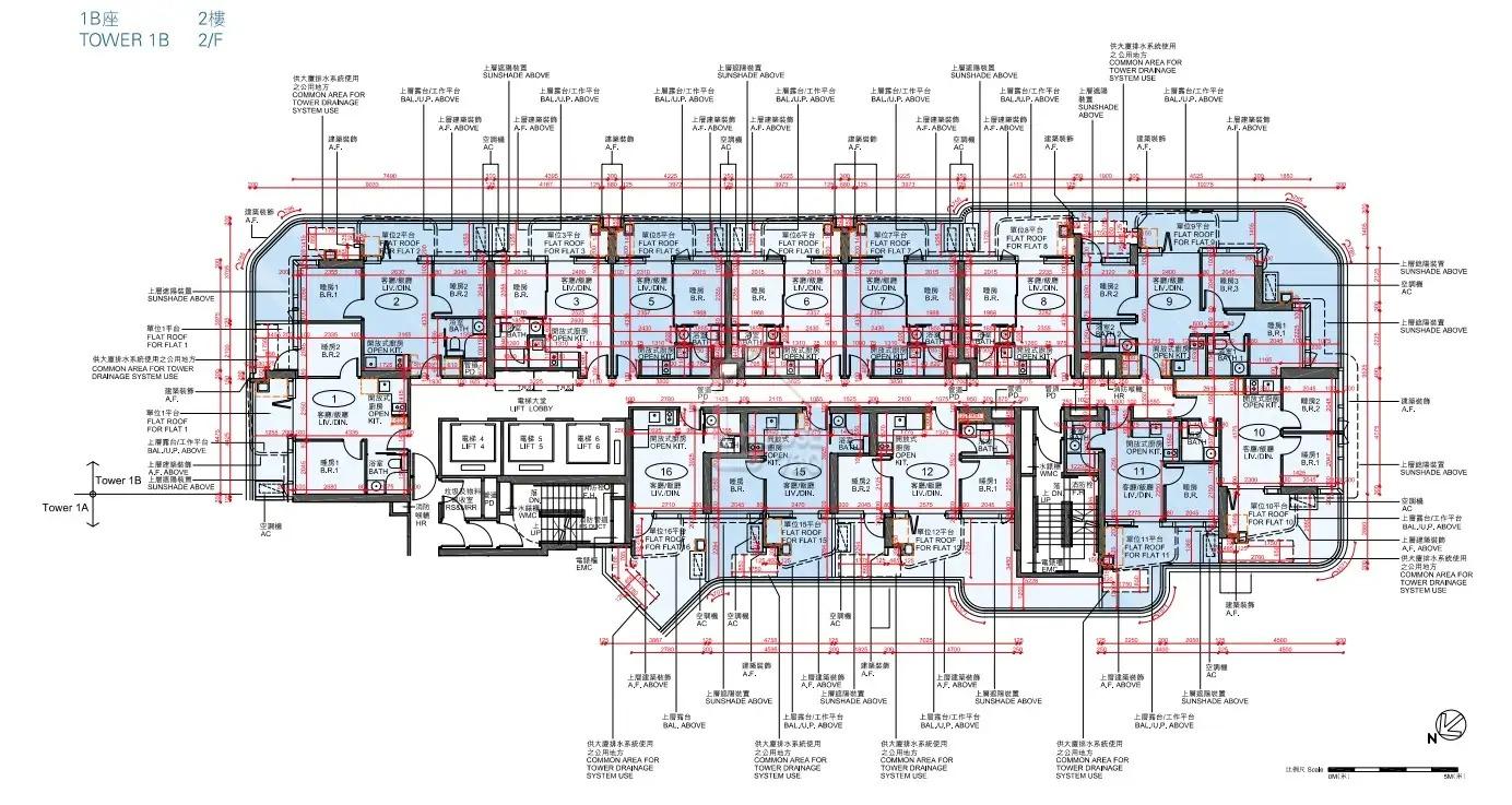 長沙灣Belgravia Place 1B座2樓平面圖。