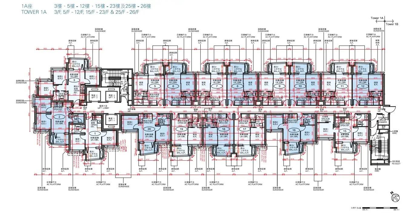 長沙灣Belgravia Place 1A座3-26樓平面圖。