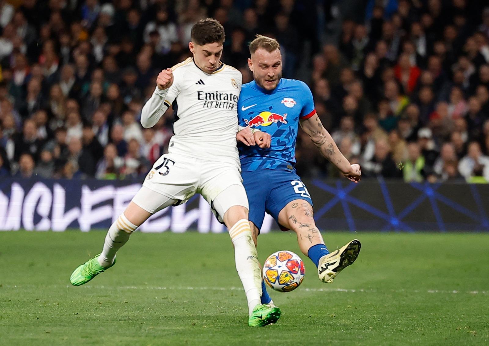 歐聯|皇家馬德里兩回合計以2︰1淘汰RB萊比錫,晉級歐聯8強。(路透社)