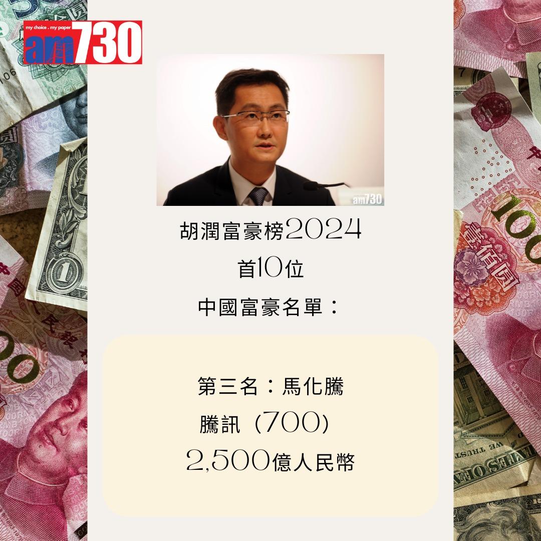 胡潤富豪榜2024首10位中國富豪名單