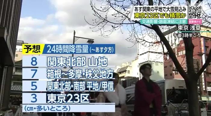 預測關東地區周五將降大雪。圖為東京淺草周四狀況。(互聯網)