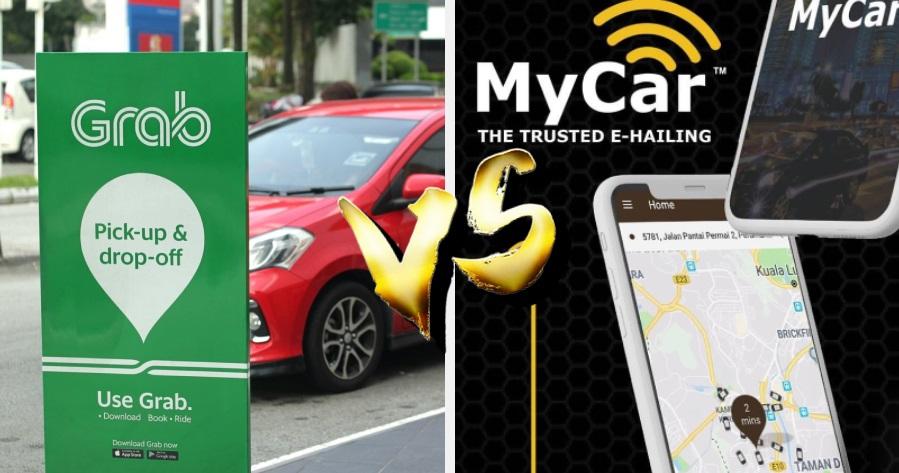 大馬兩個電召出租車平台Grab與MyCar。(互聯網)