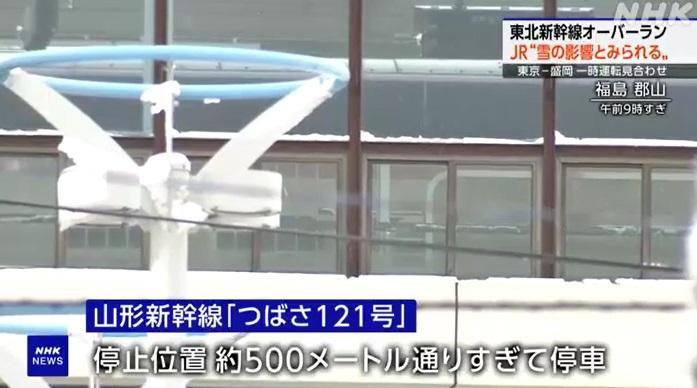 新幹線列車在福島縣郡山站停在月台以外的位置。(互聯網)