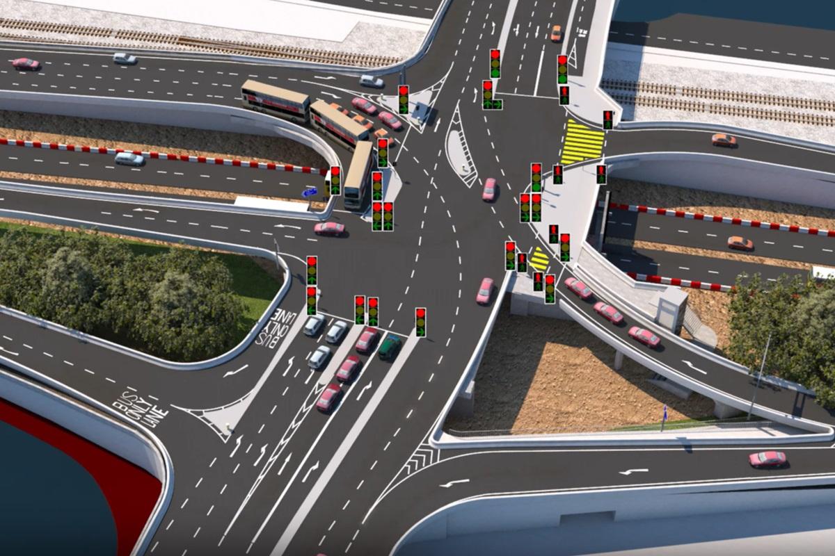 沙田鄉事會路新交匯處行車走線模擬圖。(大埔公路(沙田段)工程網頁截圖)