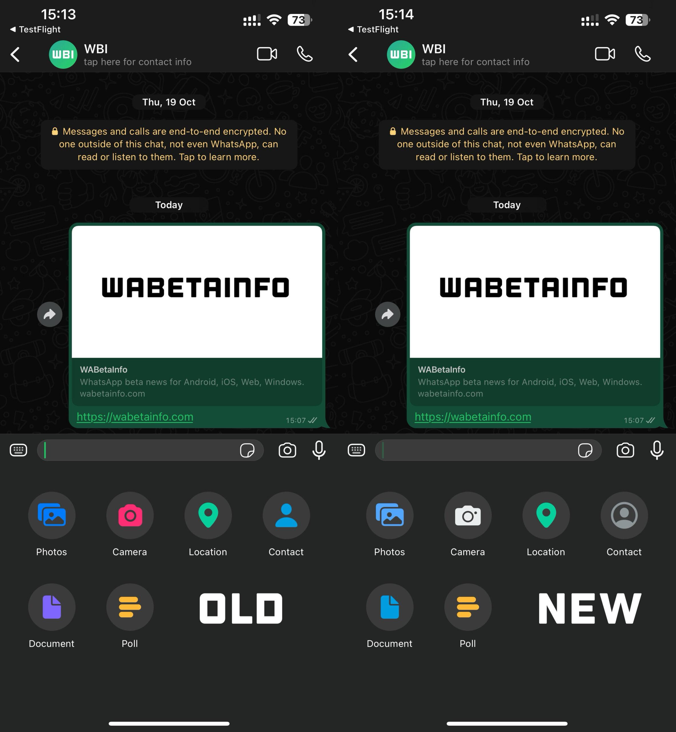 WhatsApp新功能|新舊對比可見標記有輕微轉變。(圖片來源:WABetaInfo)