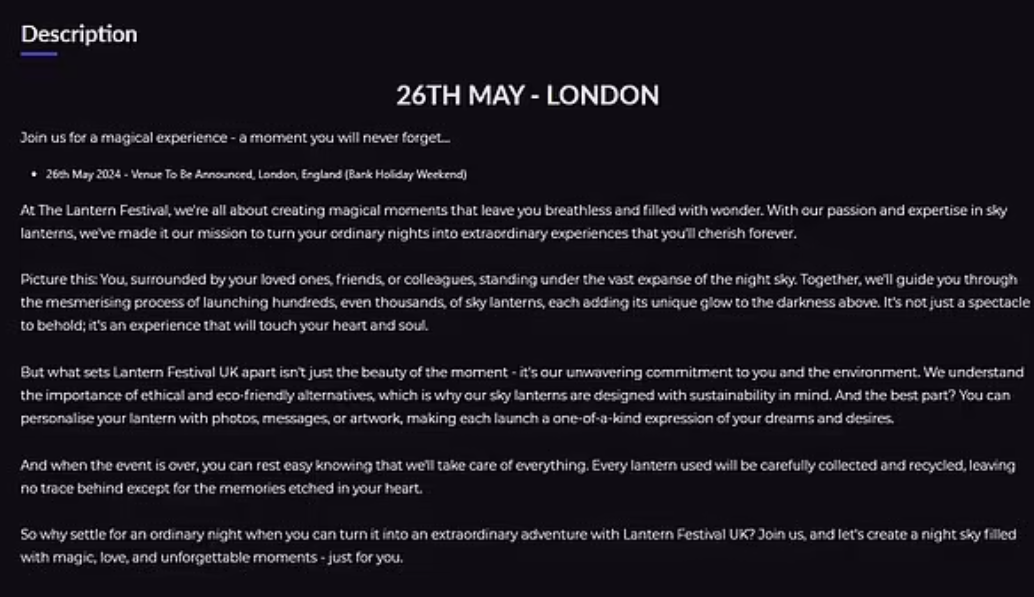 「英國天燈節」的宣傳。(互聯網)