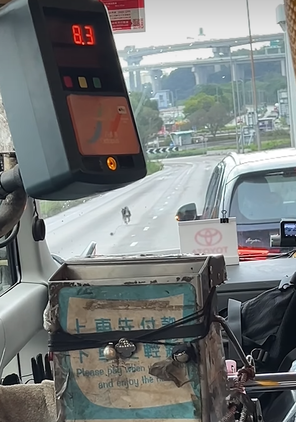 社交平台流傳多段影片,一隻有牽繩的黑色柴犬於青衣南橋大奔走,路面司機紛紛減速停車讓路。(領養 / 走失動物fb)