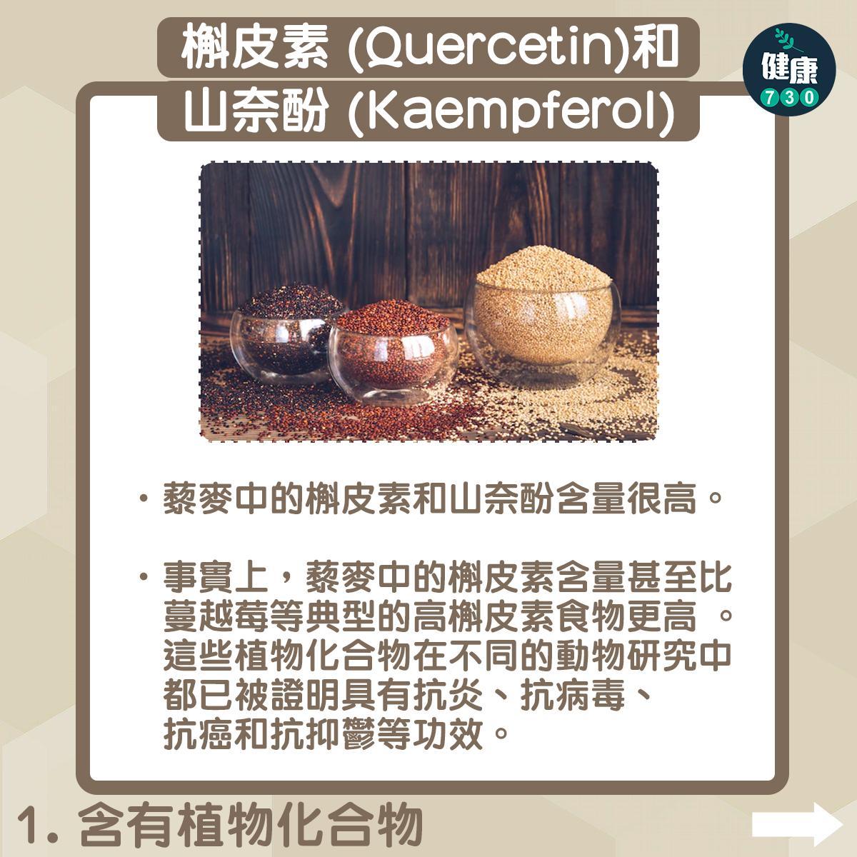 藜麥好處|含有植物化合物:槲皮素 (Quercetin) 和山奈酚 (Kaempferol)(am730製圖)