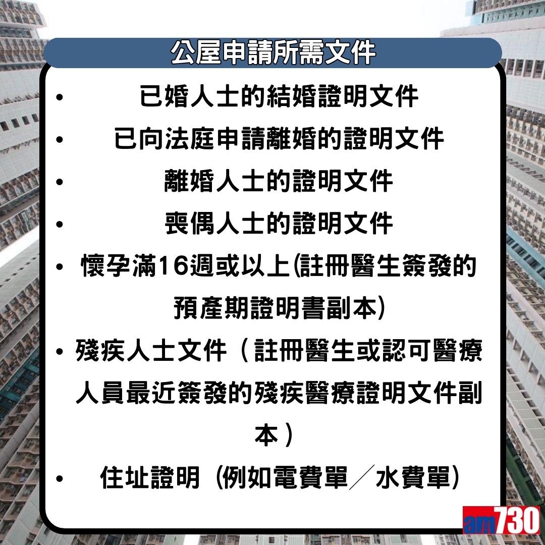 公屋申請所需文件如結婚證明文件等(am730製圖)