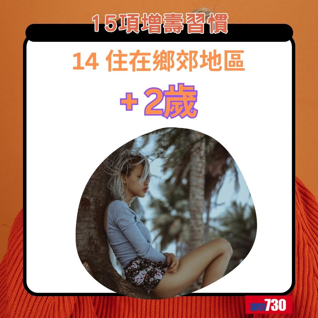 15項增壽習慣|住在鄉郊地區+2歲(am730製圖)