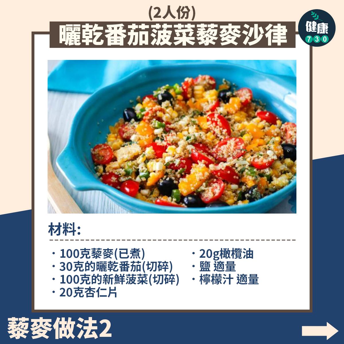 藜麥食譜|曬乾番茄波菜藜麥沙律(am730製圖)