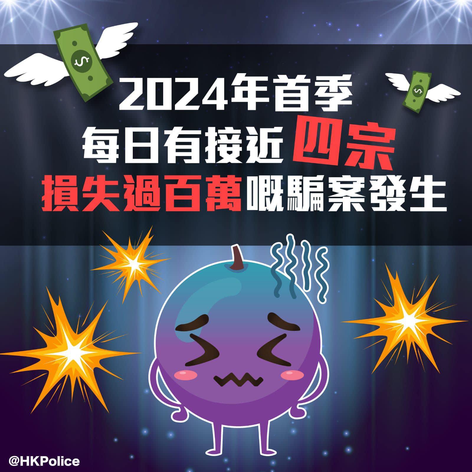 騙案|今年首季每日近4宗過百萬損失騙案 投資騙案居首 (香港警察FB)