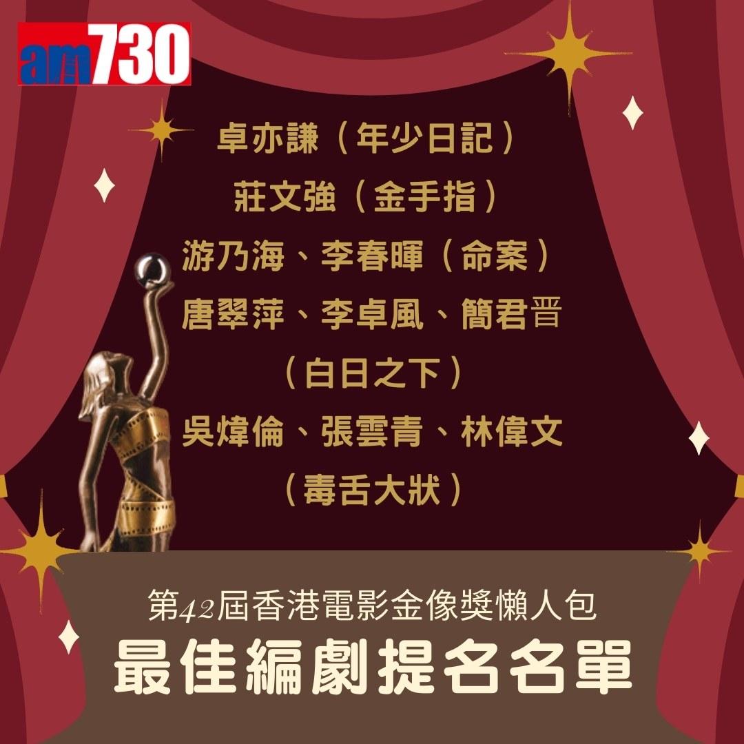 金像獎2024提名名單|最佳編劇(am730製圖)