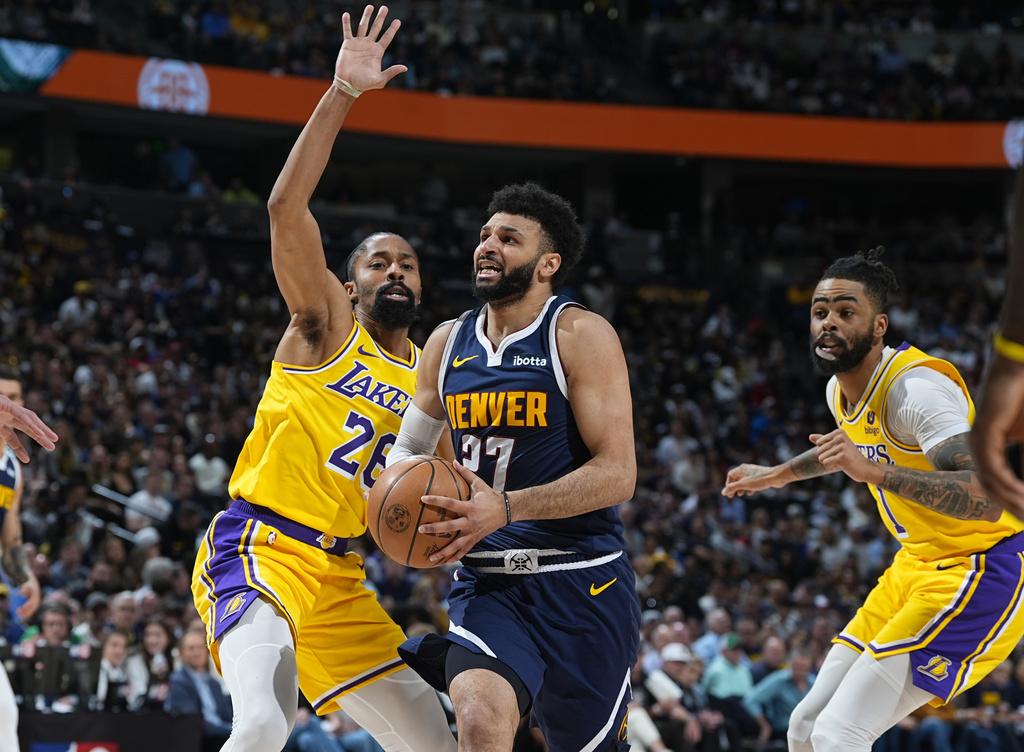 金塊在第5場以108:106擊敗湖人,場數贏4:1晉級。(美聯社)