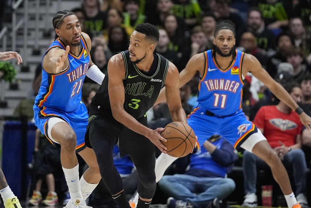 雷霆再贏鵜鶘97:89,以場數4:0晉級。(美聯社)