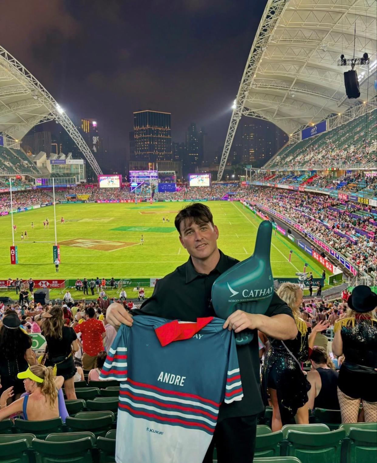 《體能之巔:百人大挑戰2》季軍Andre Jin來港睇國際七人欖球賽。