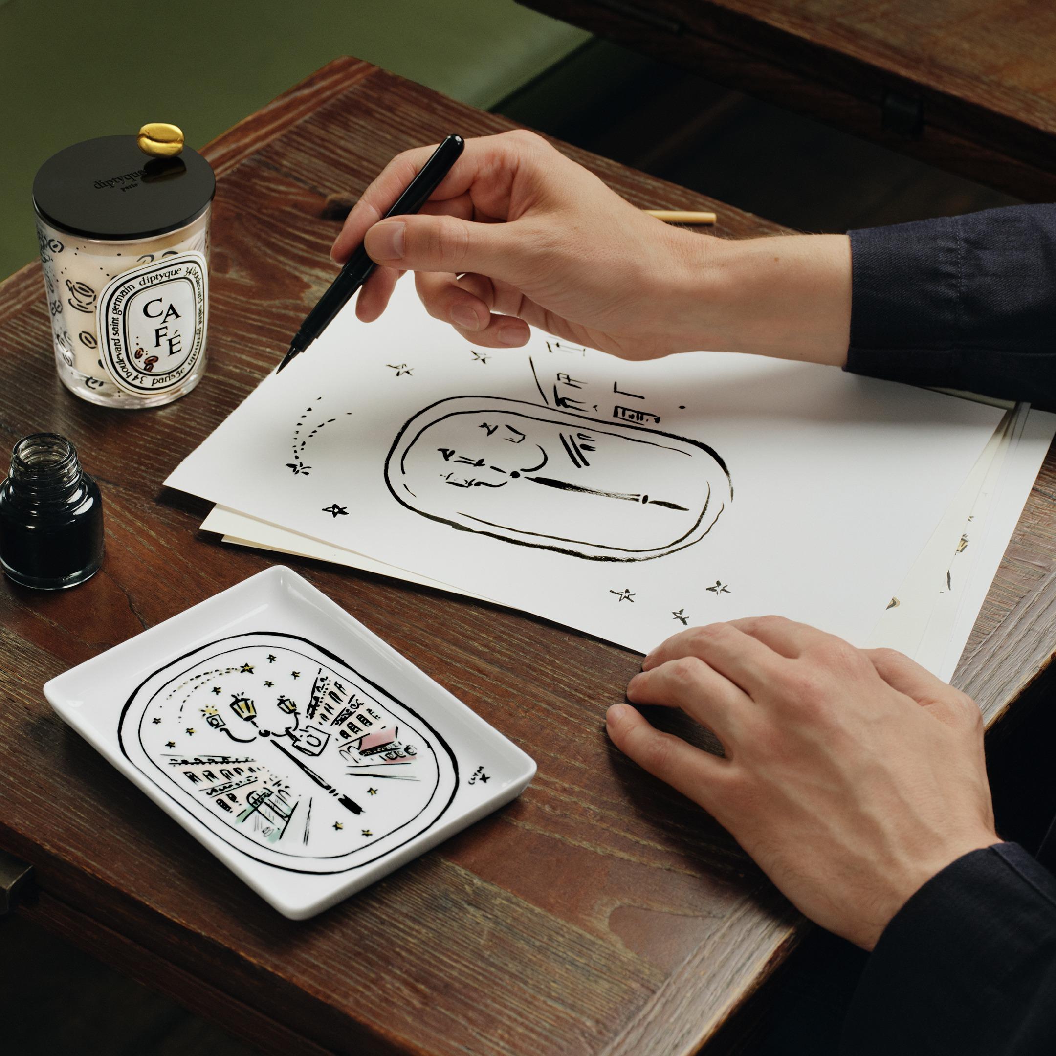 英國藝術家 Clym Evernden特別為燭杯及包裝盒設計插圖。