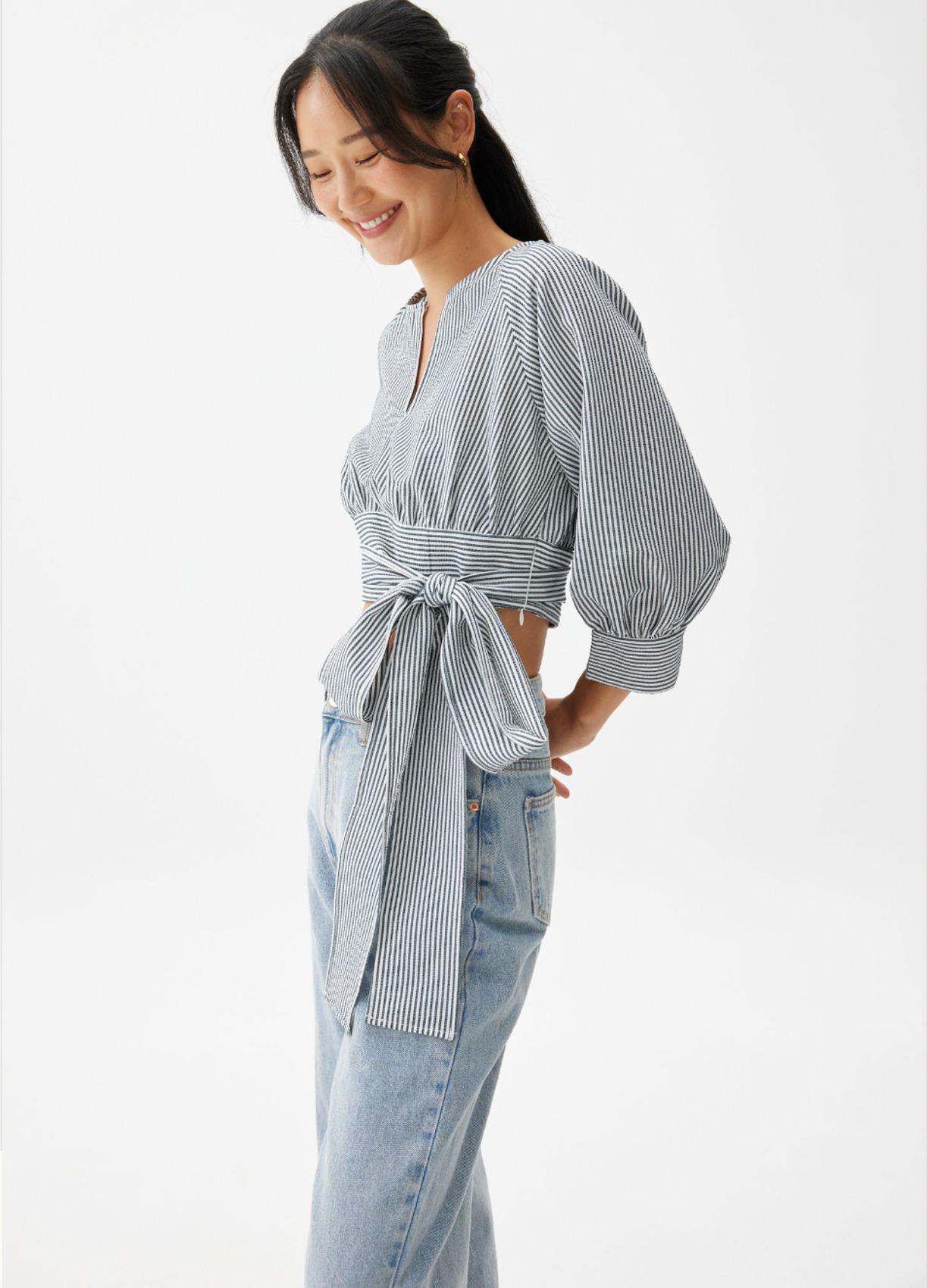 Stripe Puff Sleeve Top