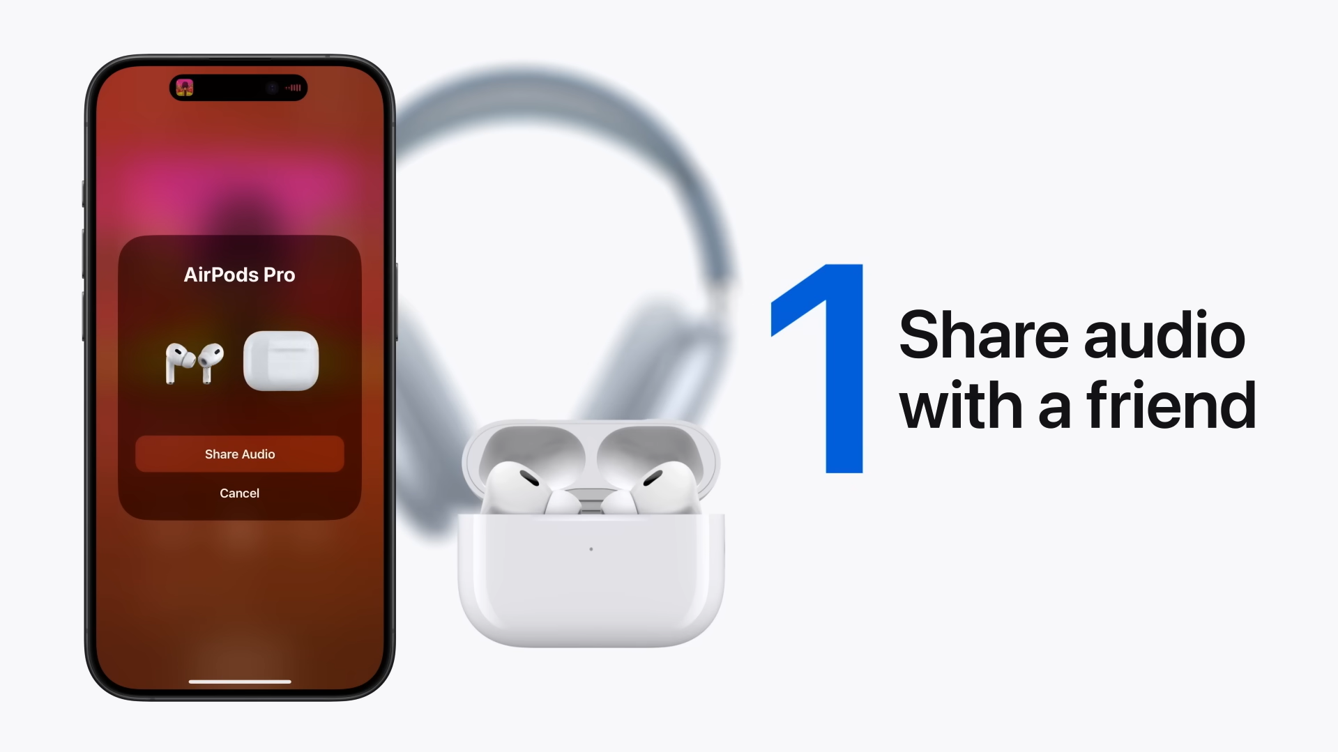 AirPods實用功能|用家可以與朋友使用AirPods一起聆聽iPhone或iPad播放的音訊。