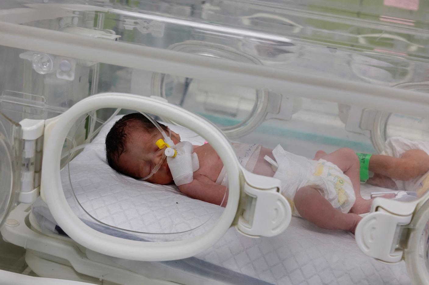 女嬰放置保溫箱照料。(路透社)