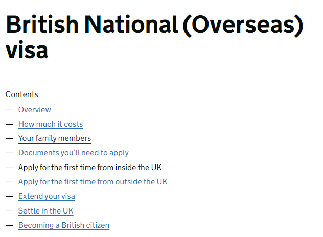 英國內政部網站更新申請BNO VISA條件,包括在英國持有不同簌證想轉為BNO簽證、提出庇護申請人士及以訪客身分首次入境英國的人。