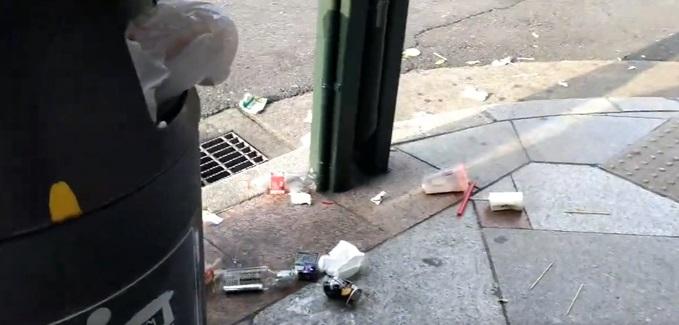 網民分享京都祇園街上滿布垃圾的影片。(互聯網)